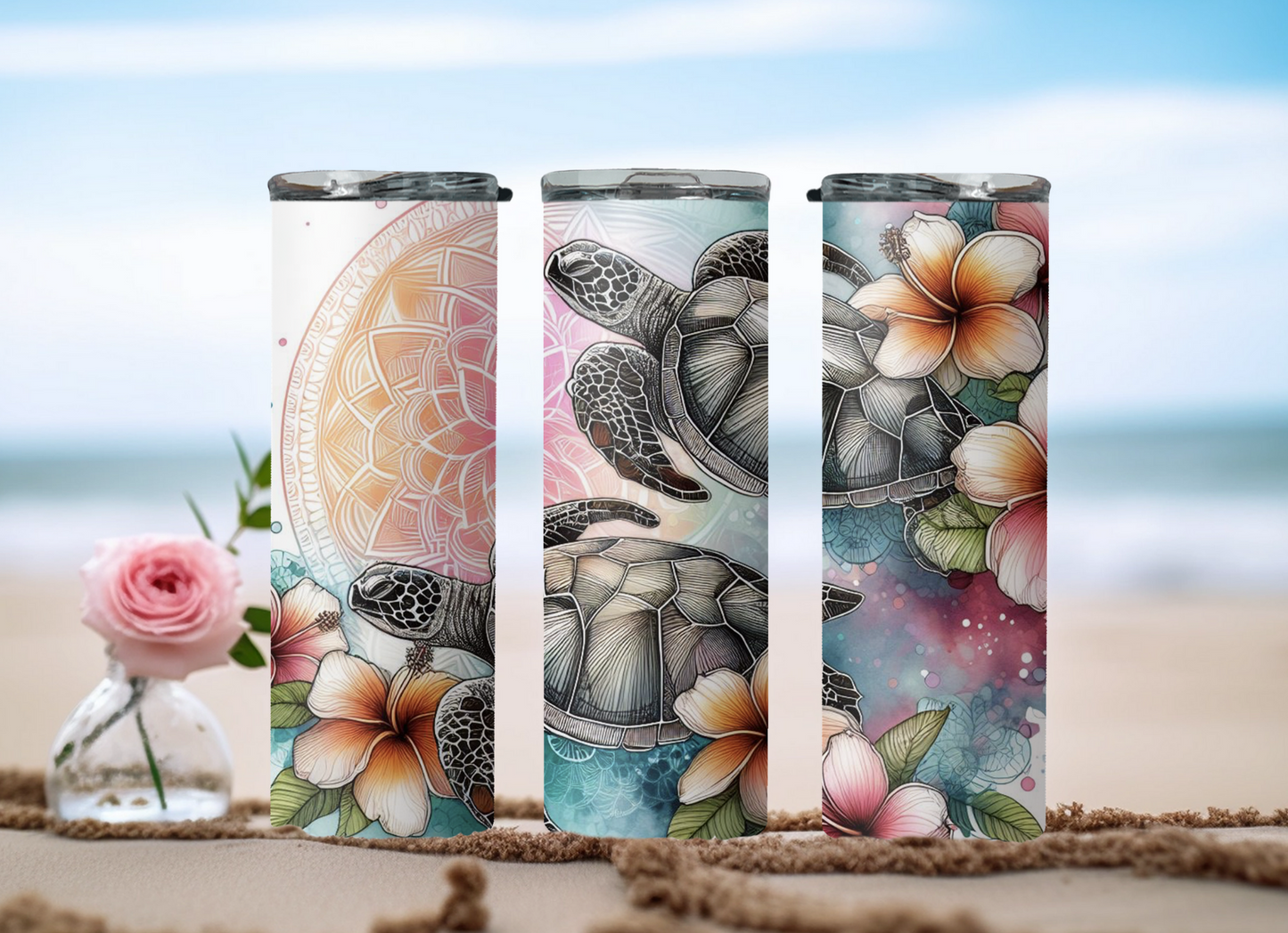 Ocean Sea Turtles and Flowers.
