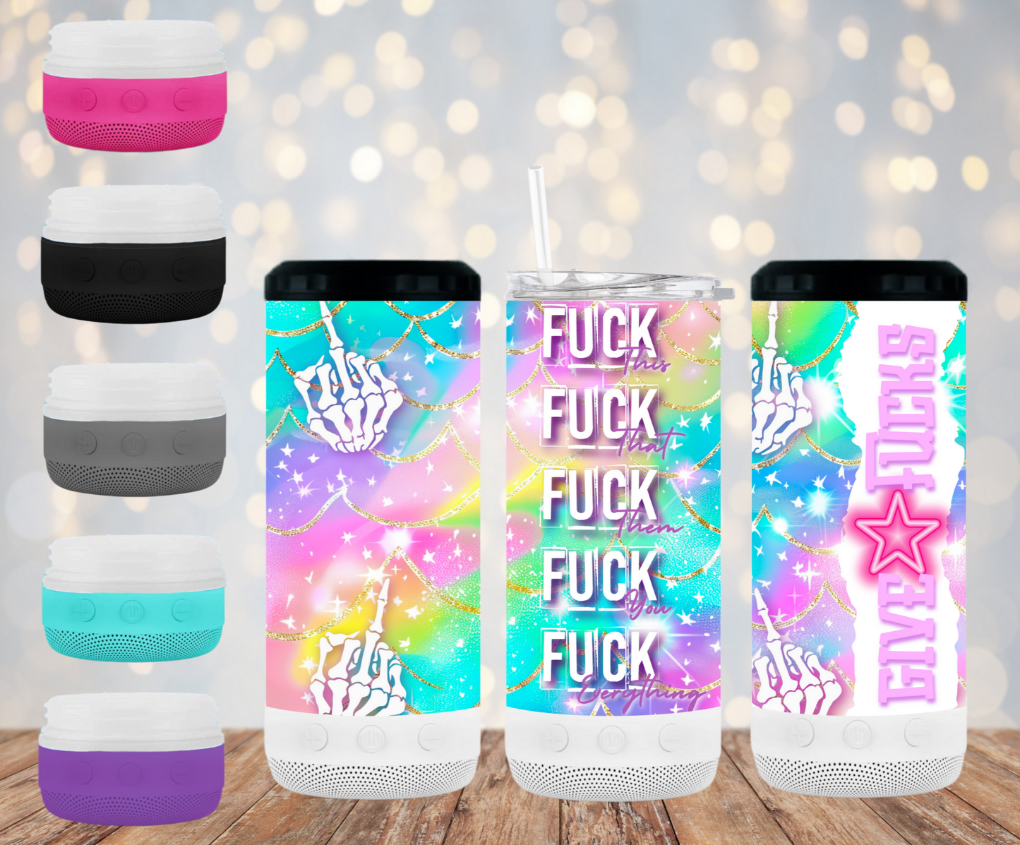 Give 🌟 F✨️cks 16oz Speaker LED Koozie Tumbler