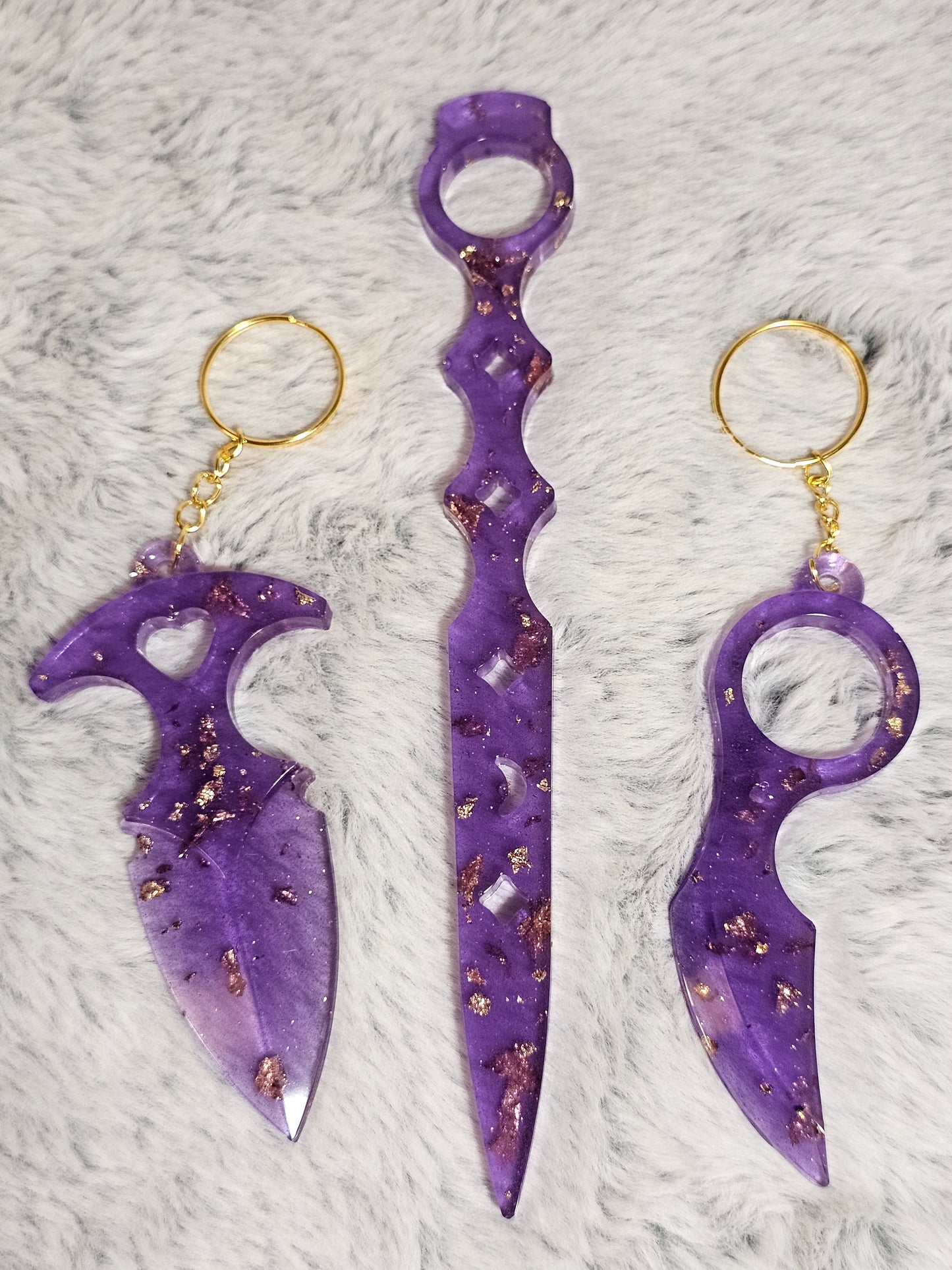 Lavender and Gold Flakes Self-defense Resin Keychain Set