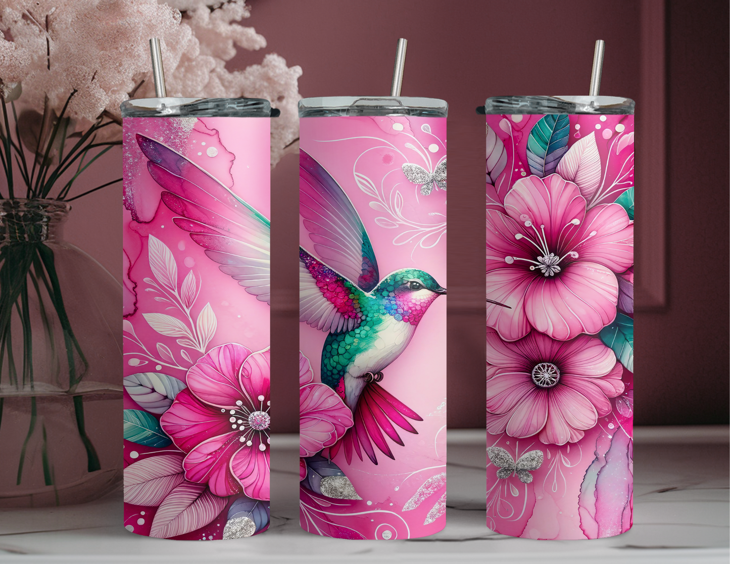 Hummingbird and flowers