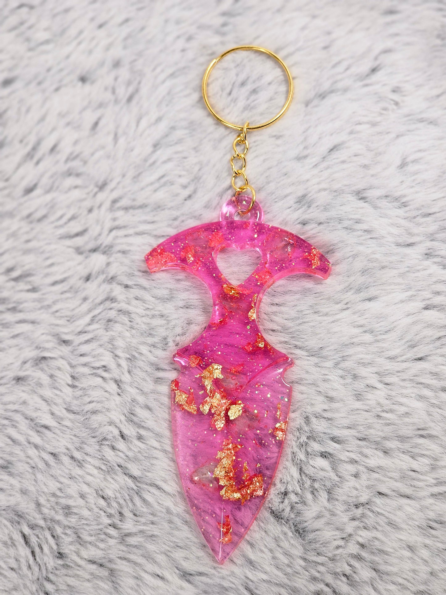 Pink Glass and Gold Flakes Self Defense Resin Keychain Set