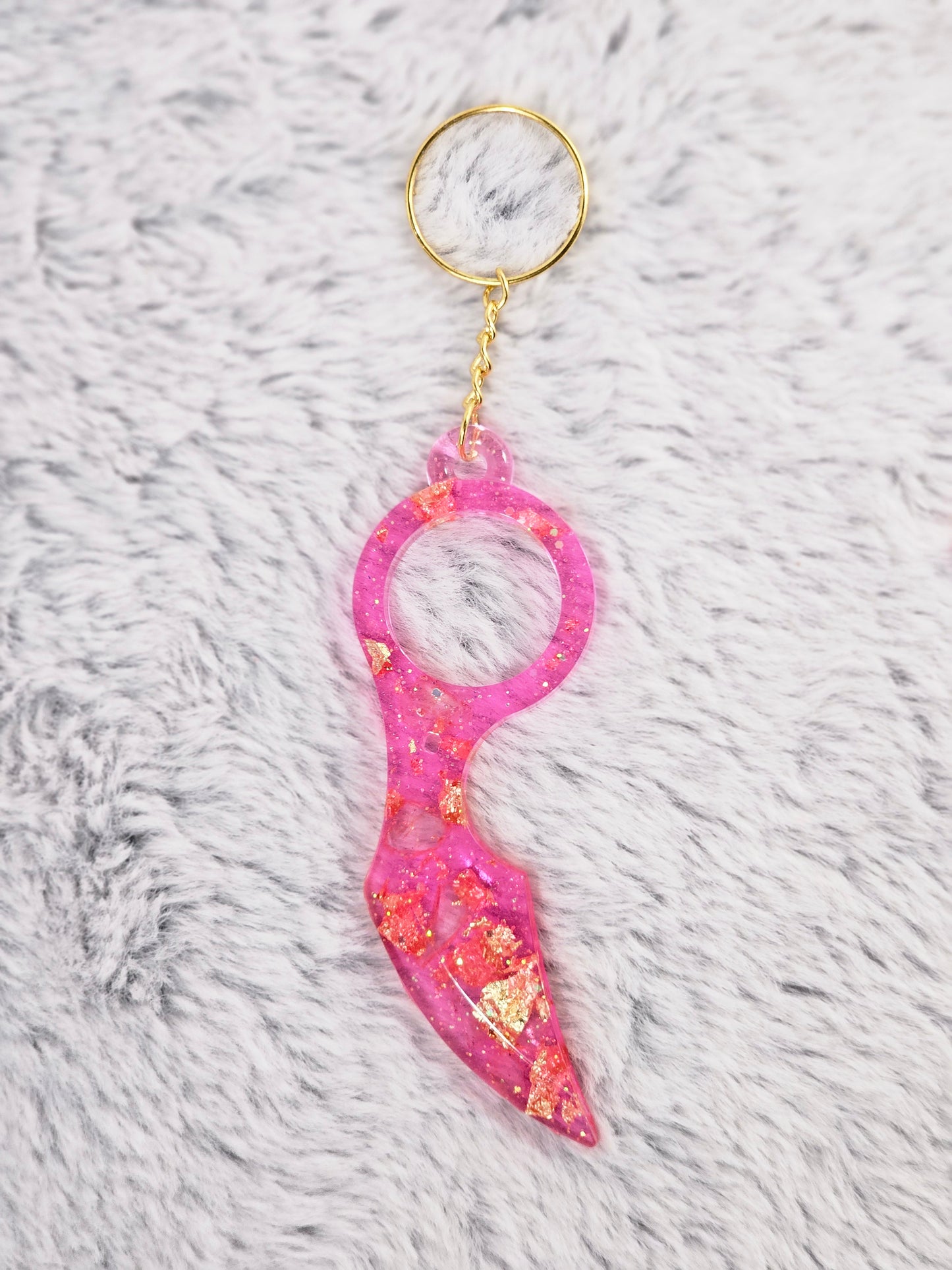 Pink Glass and Gold Flakes Self Defense Resin Keychain Set