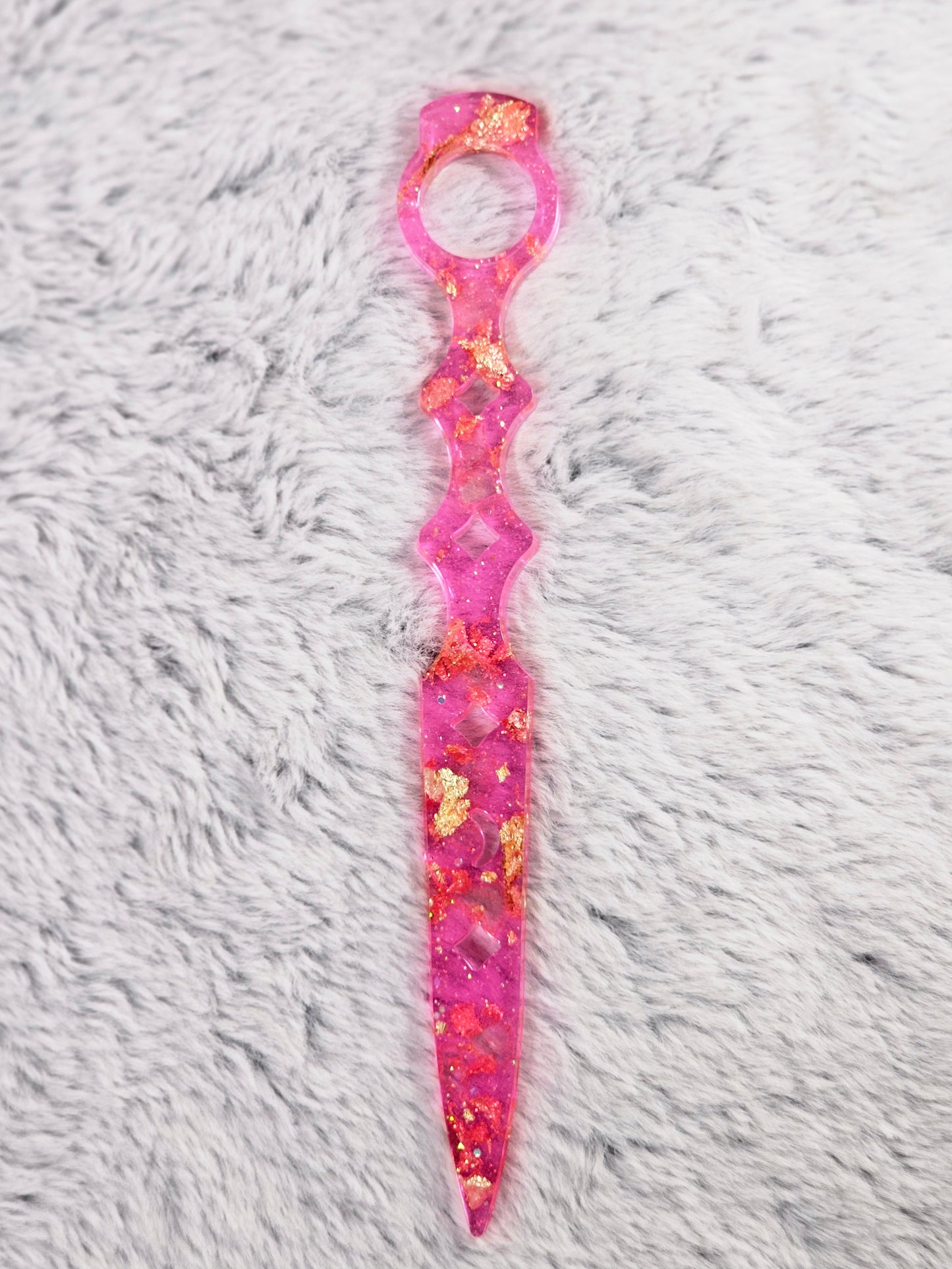 Pink Glass and Gold Flakes Self Defense Resin Keychain Set