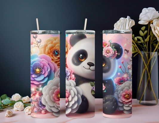 Panda bear and flowers.