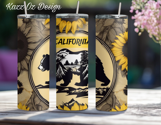 California Bear and Sunflowers