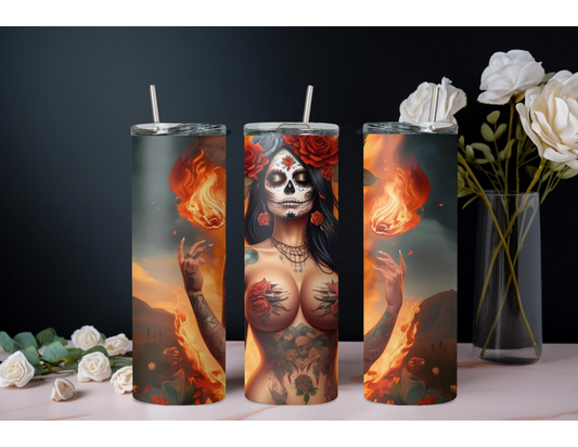 20oz Stainless steel double walled tumbler fire Goddess 2
