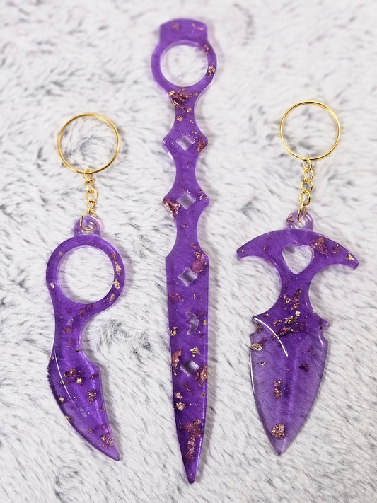 Lavender and Gold Flakes Self-defense Resin Keychain Set