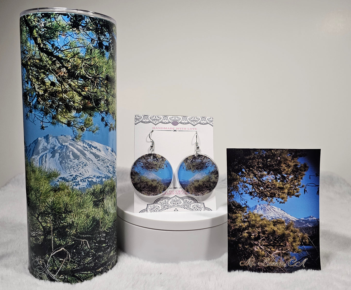 Mt. Lassen Tumbler and Resin Earrings Set