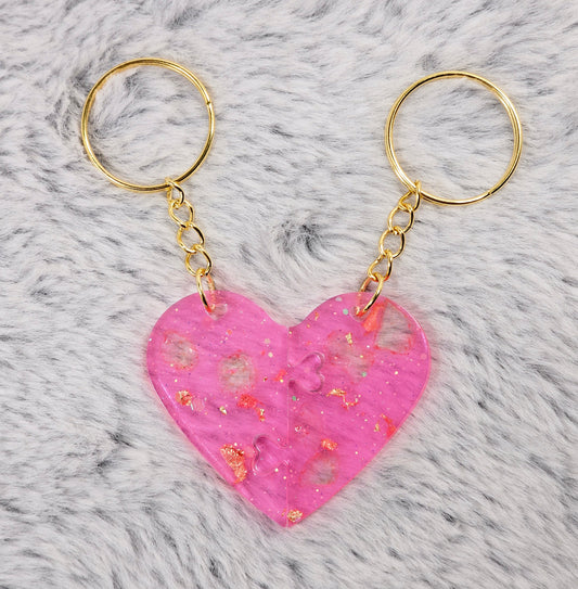 Best Friend Heart Resin Keychain Set.