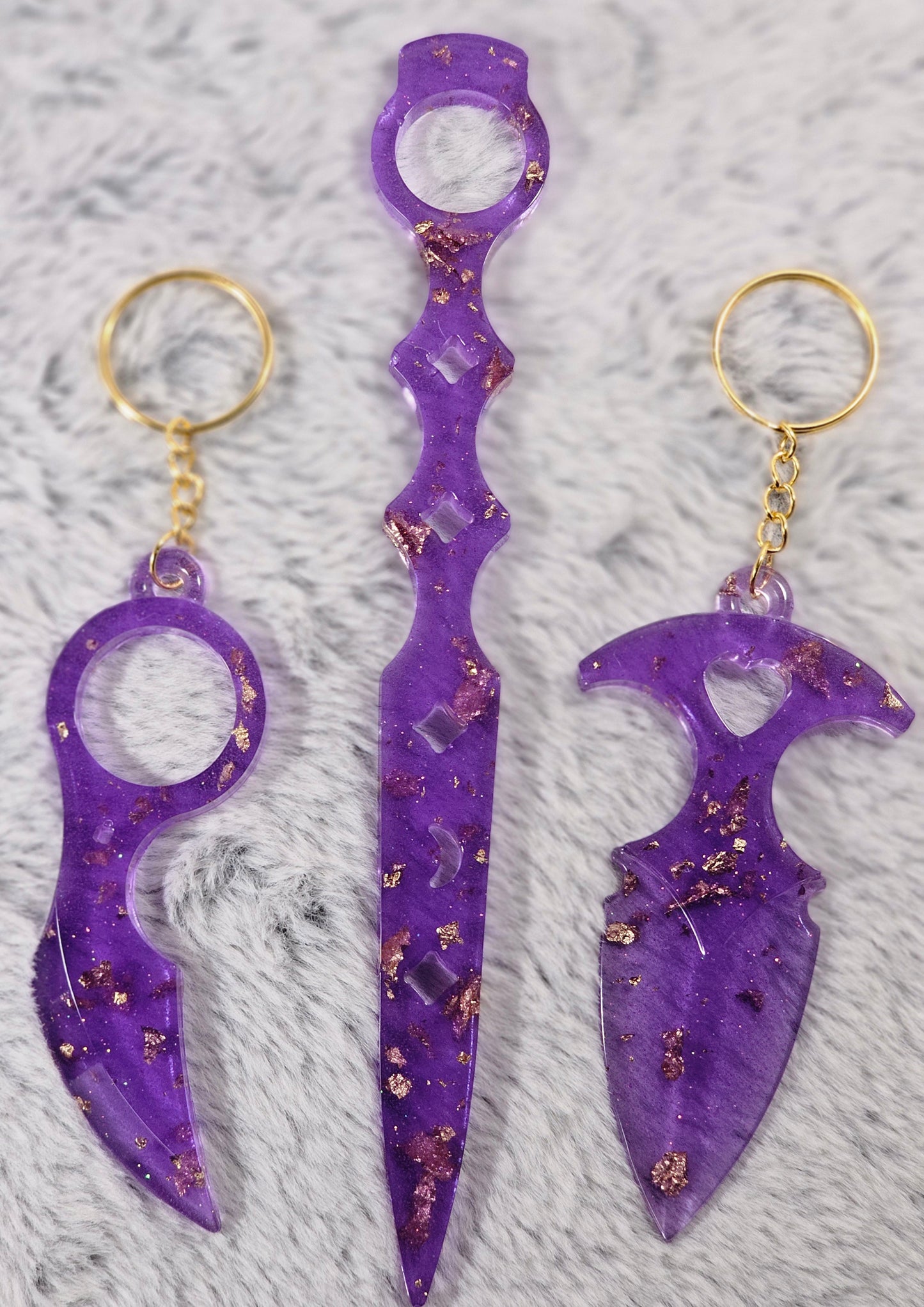 Lavender and Gold Flake Self-defense Keychain Set.